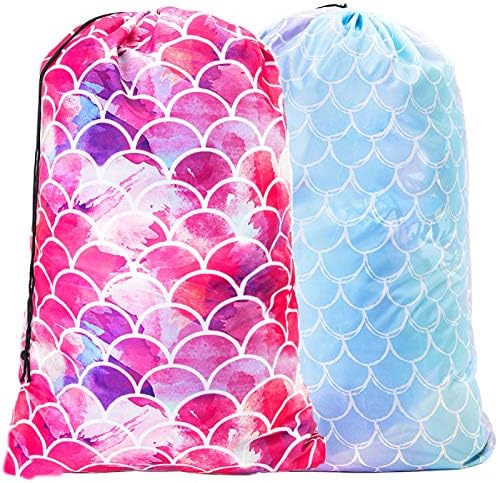 Sylfairy 2 Pack Extra Large Travel Laundry Bag, 24" x 36" Durable Rip-Stop Dirty Clothes Organizer with Drawstring, Heavy Duty Travel Laundry Bags, Large Laundry Hamper Liner, Machine Wash (Mermaid)