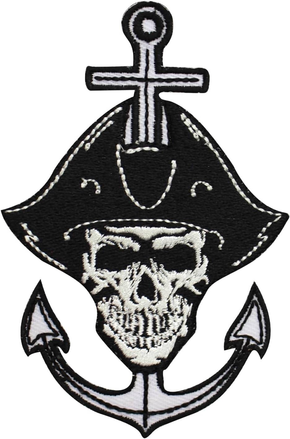 WASPRO Biker Patch, Pirate Skull Black, Racing Patch Embroidered Iron on Sew on Patch Badge for Clothes etc. 10x7 cm