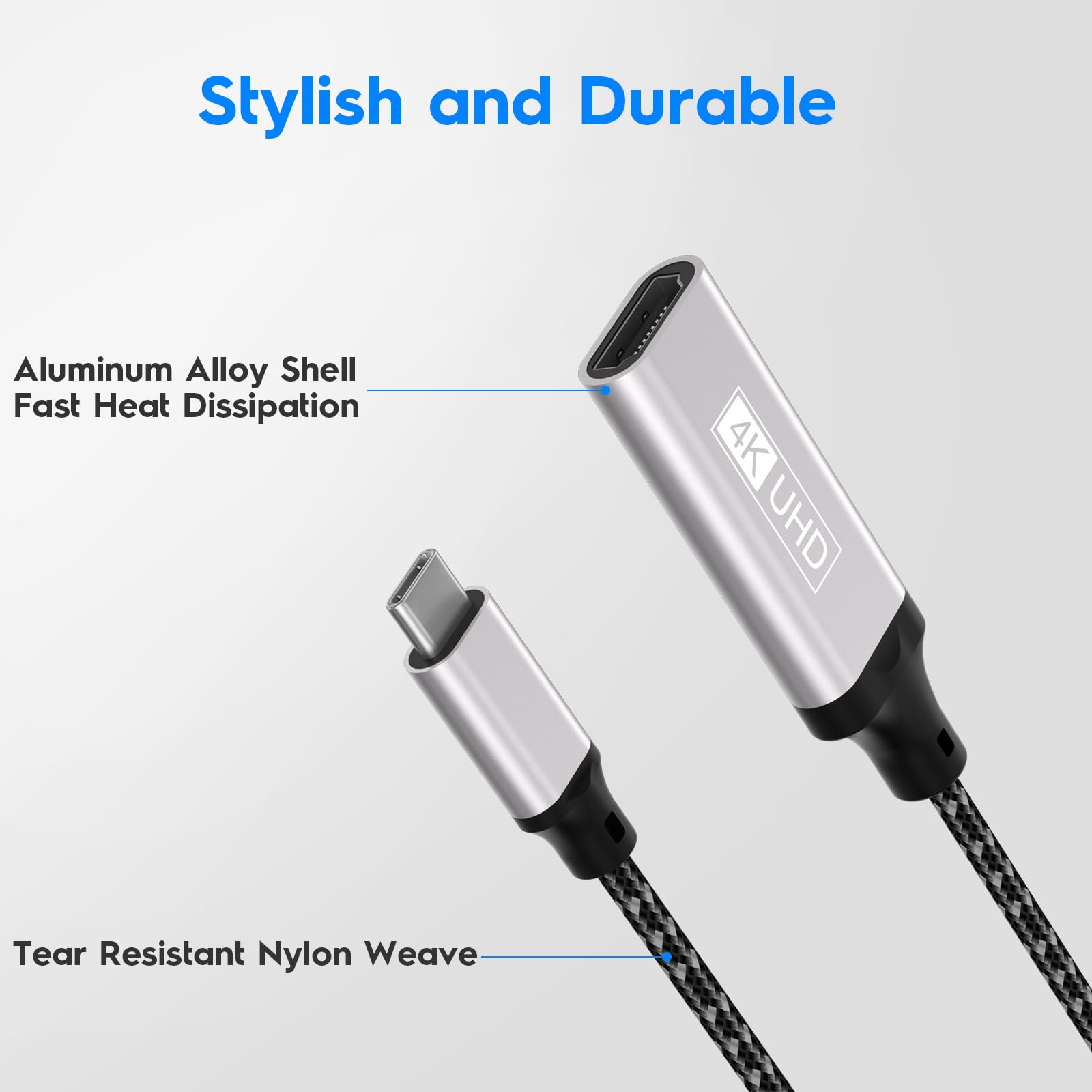 Adattatore HDMI USB C, 4K Da Thunderbolt 3 a HDMI compatibile con iPhone 15Pro/15Pro Max,MacBook Pro/Air,Dell XPS 15/13,iPadPro/Air,Pixelbook,Samsung Galaxy S/NOTE,SurfacePro Grey