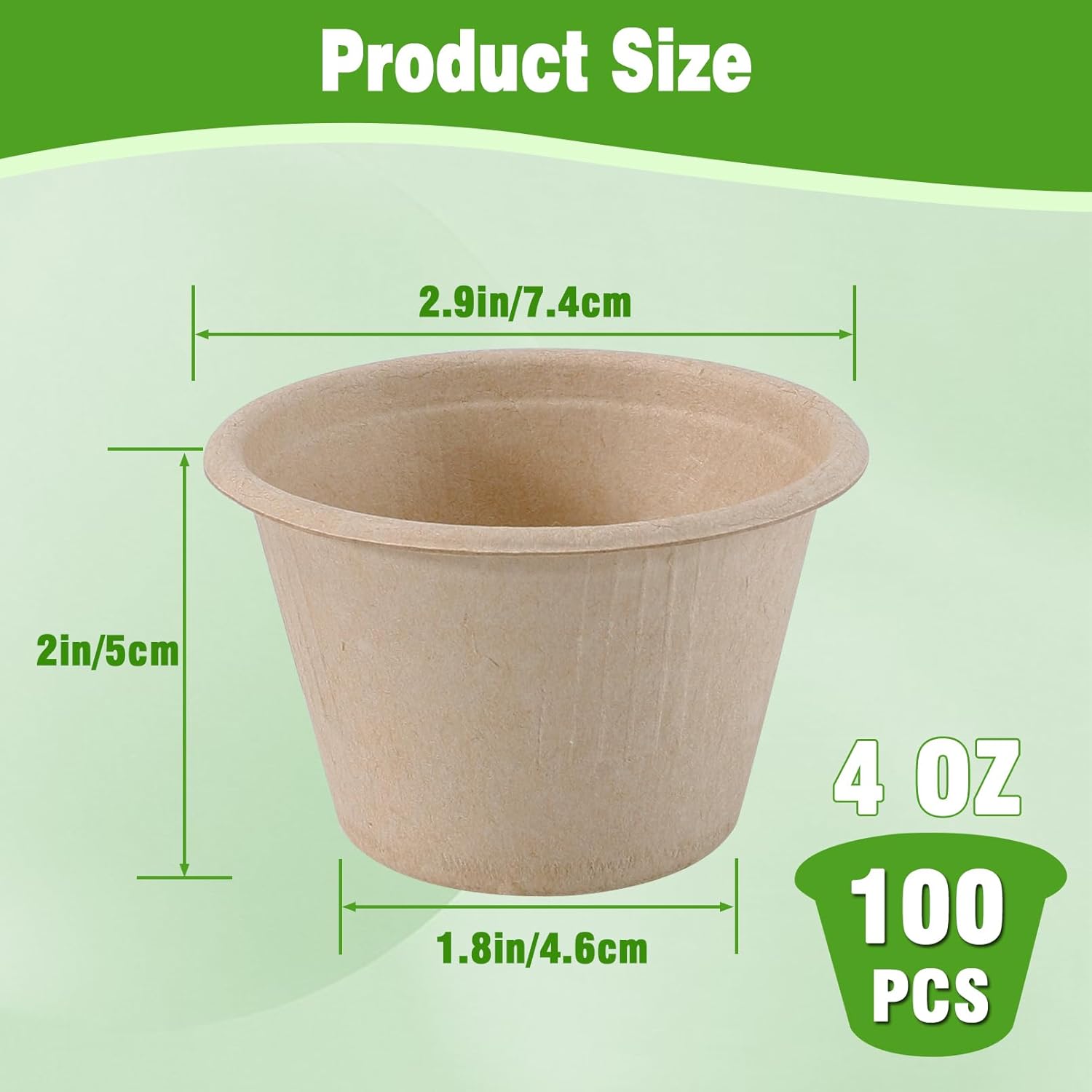 100 Pack Compostable Portion Cups, 4 oz Bagasse Fiber Souffle Cups, Disposable Paper Bowls, Biodegradable Condiment Cup, Food Sample Cup for Sauce, Snack, Ice Cream, Honey (Natural) - Image 2