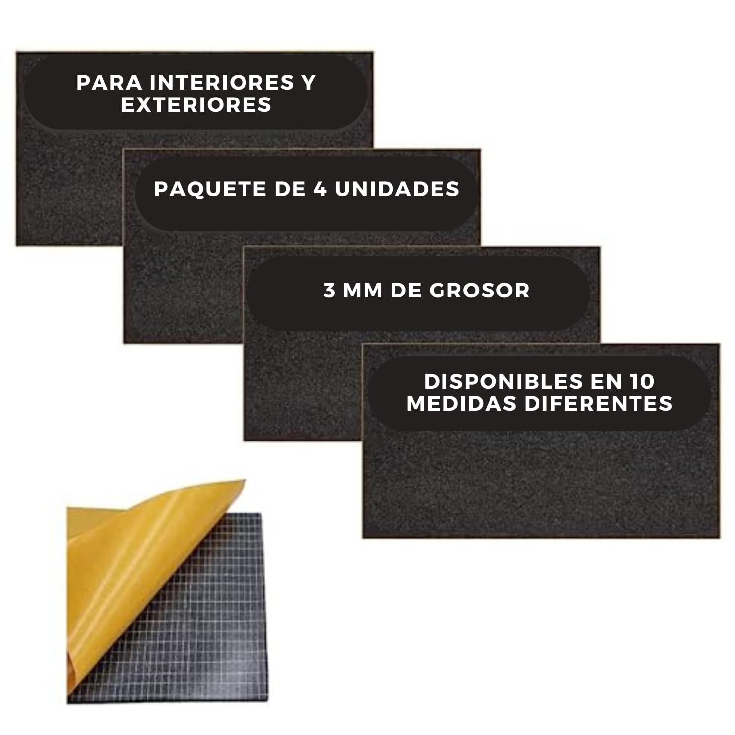 ACIT Hoja de neopreno adhesiva aislante, paquete de 4 hojas, junta adhesiva, goma adhesiva, paneles de espuma de poliuretano, caucho negro EPDM expandido 40x40 cm (espesor 3MM, 40 x 40 CM)