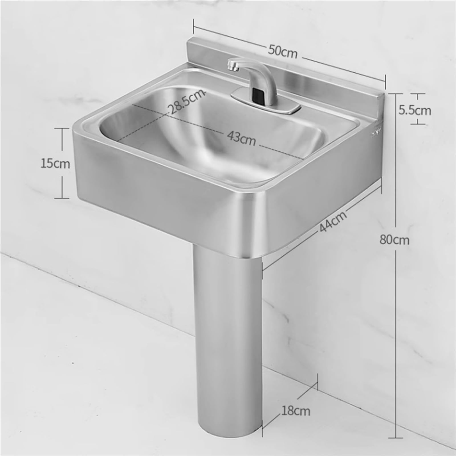 Lavello a colonna in acciaio inox spazzolato, con kit di scarico, per bagno, balcone, cortile, uso esterno (modello 8237B)