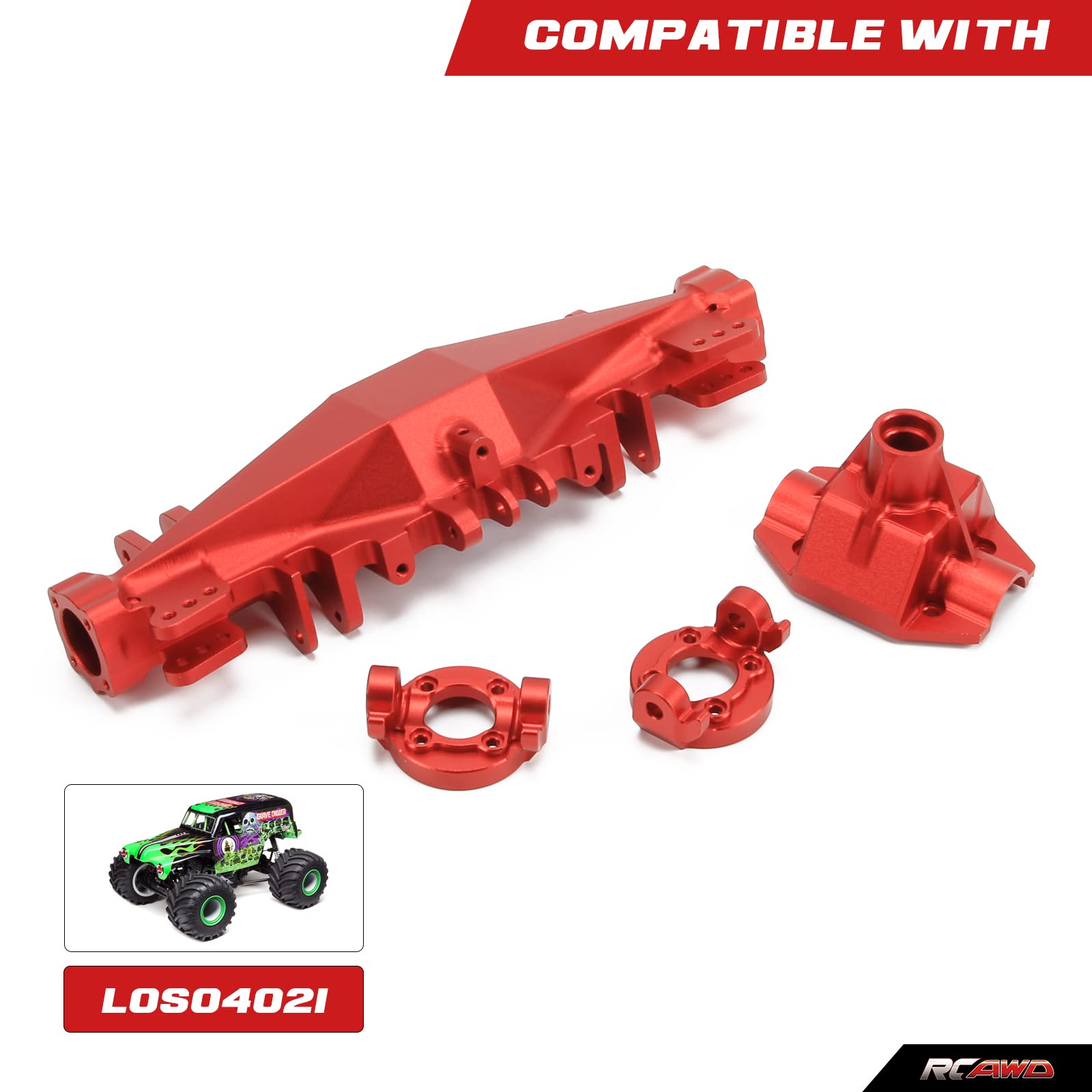 RCAWD Front Axle Housing Cover Case Set LOS242031 for Losi 1/8 LMT Series Upgrades Part Red