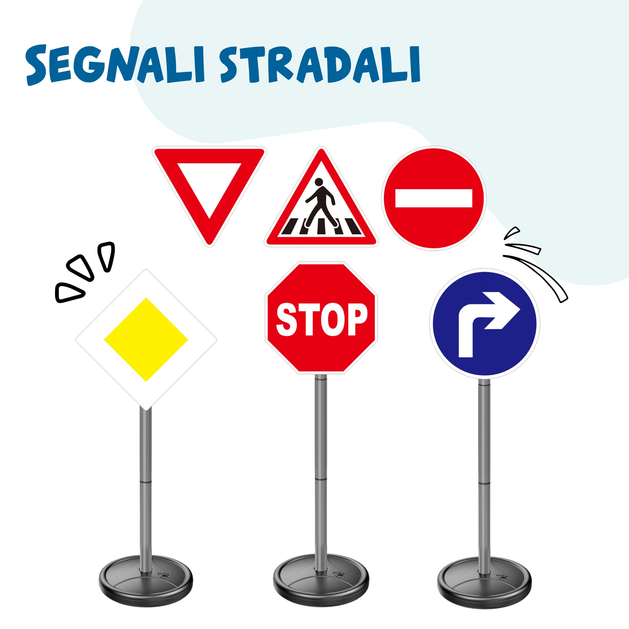 alldoro 60231 Segnali stradali - Set di 6 segnali stradali per Bambini, per l'educazione alla Sicurezza Stradale, Altezza 75 cm