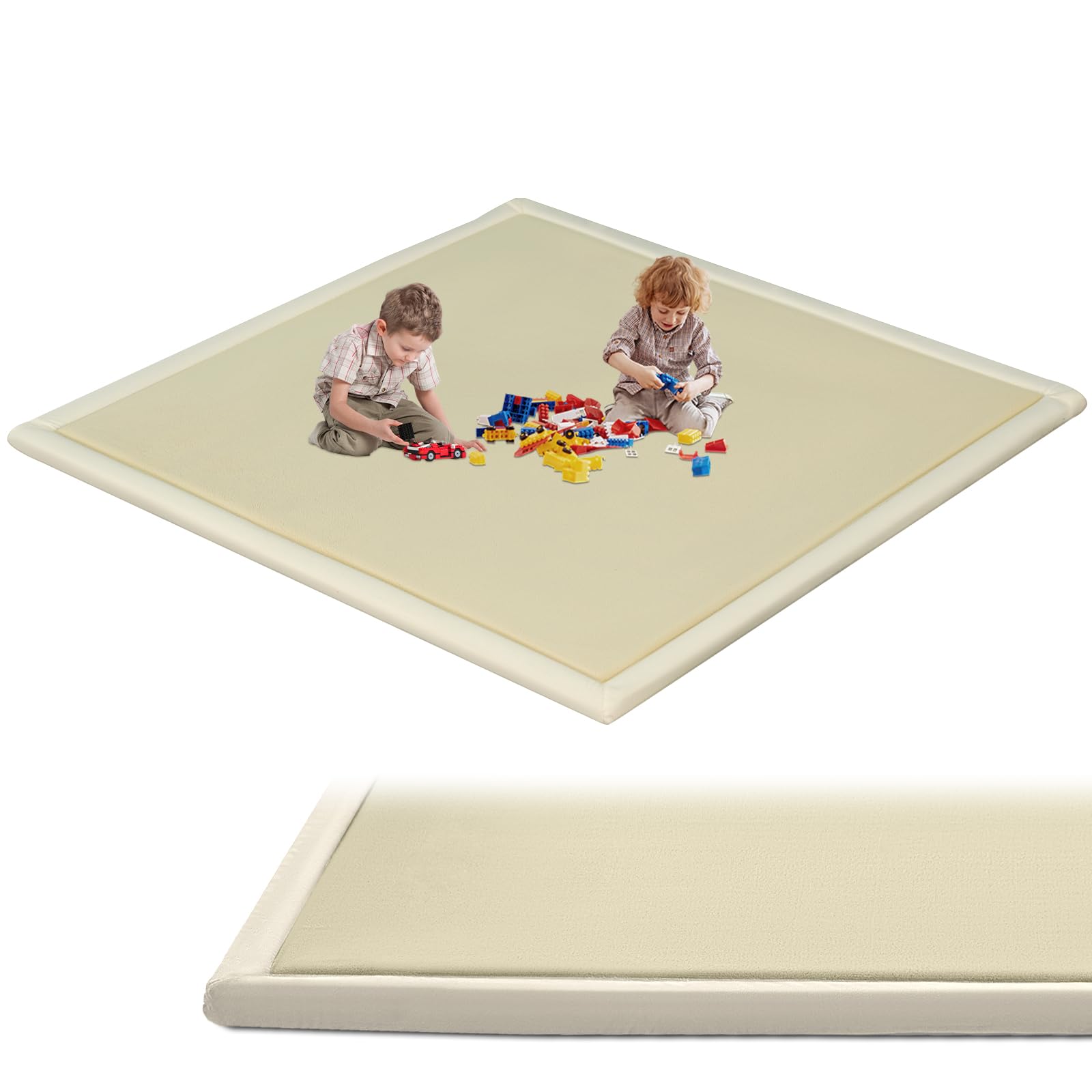 SUNYRISY Baby Play Mat for Floor 60 x 60in, 1.4in Thick Memory Foam Padded Play Mats Baby Rug, Soft Velvet Infants Toddler Kids Crawling Mat for Nursery, Non-Slip Bottom, Beige - 1