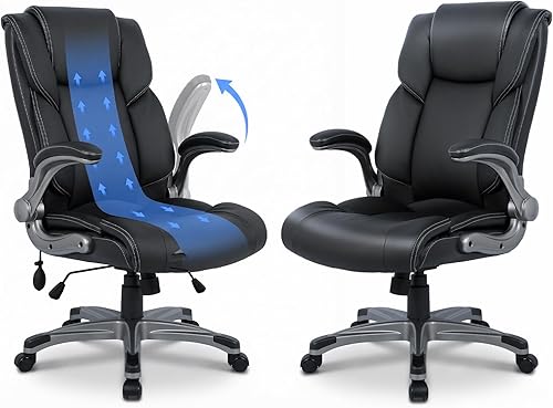 Miniatura 12 de COLAMY Silla de oficina ejecutiva de respaldo alto, silla ergonómica de escritorio de piel acolchada con soporte lumbar inflable y brazos abatibles,