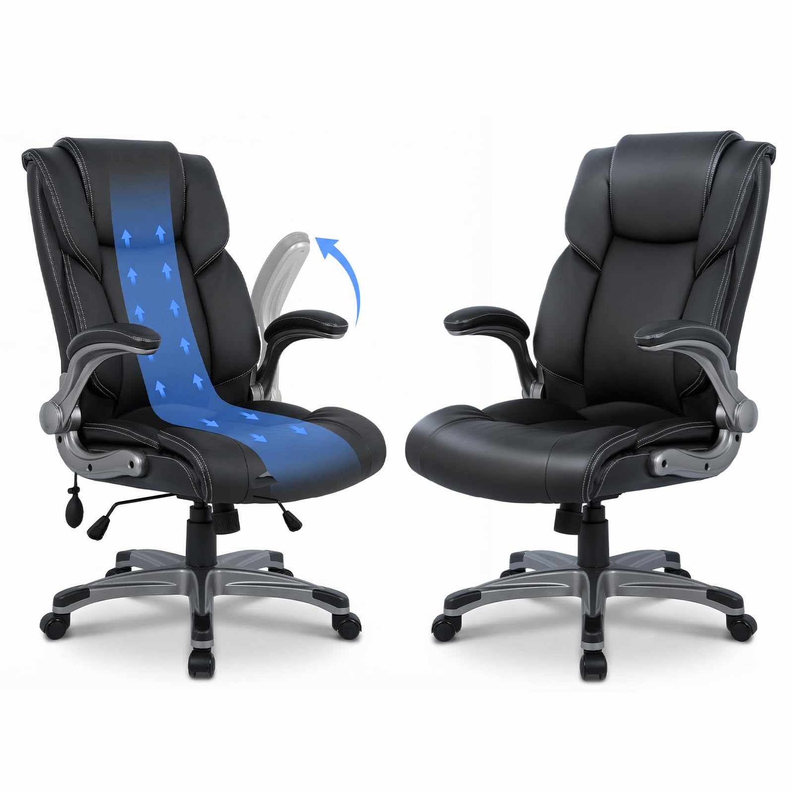 COLAMY Ergonomic Executive Office Chair, High Back Desk Chair with Adjustable Lumbar Support, Flip-Up Armrests & Thick Seat Cushion, 90°–110°