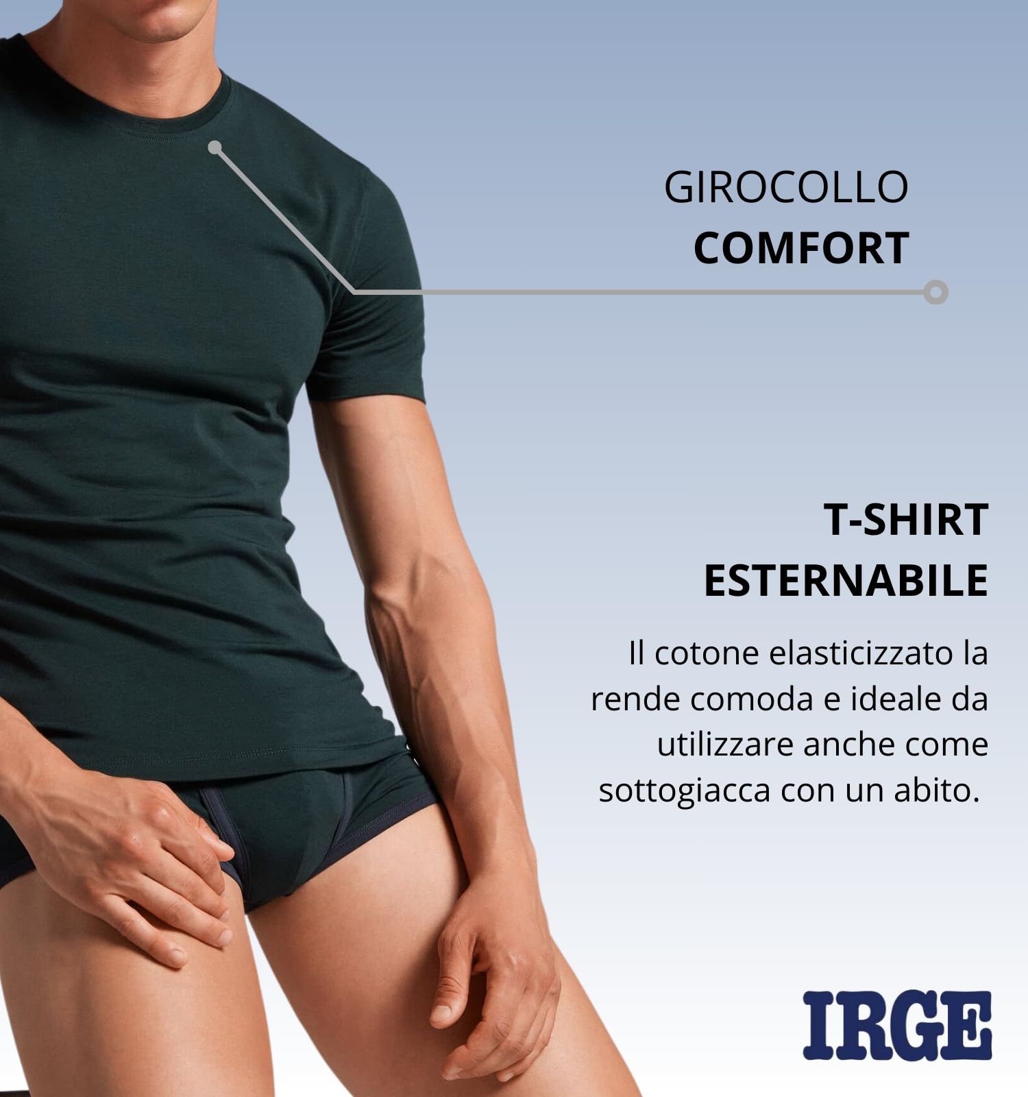 Irge - Maillot de bain pour homme - Sous-veste col rond en coton bi-élastique, 90 % coton, 10 % élasthanne, différentes couleurs IRMU07