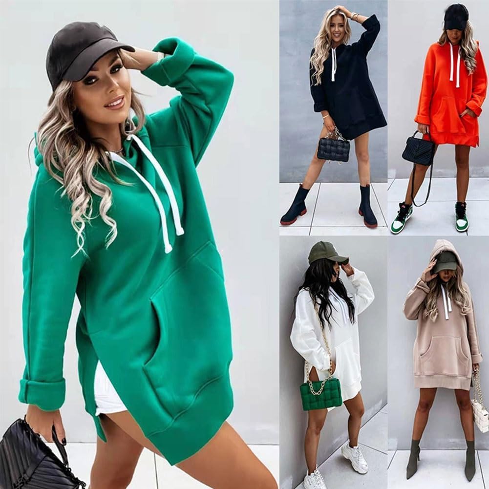 Robes à Capuche Femmes Oversize La Couleur Unie Chaude avec Poches Sweat-shirt Long Robe à Capuche Mélange de Coton De Haute Qualité Convient Pour Le Fitness Et L'Exercice (Couleur 8, L), Couleur 8, L