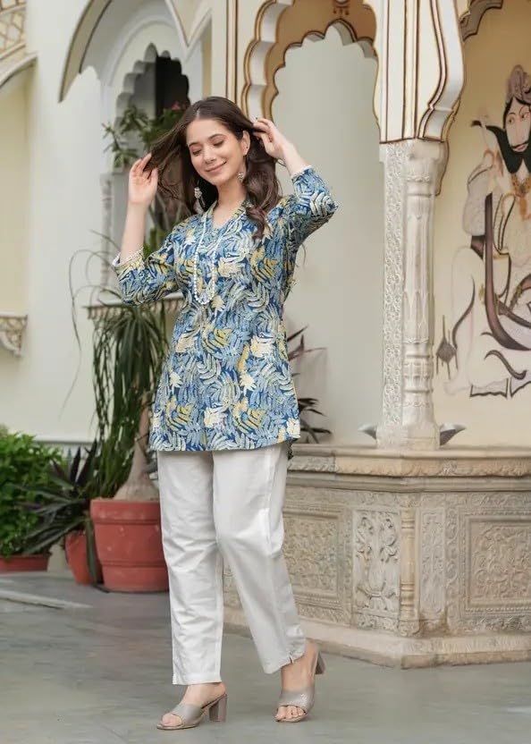 Image of Women's Short Kurti in TopsTunic Rayon Cotton Blend | Ladies Ethnic Tunic