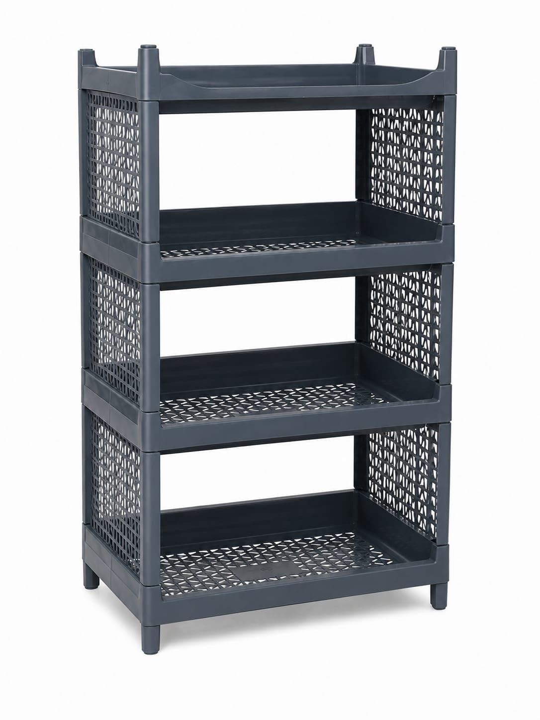 4 Tier Multi Purpose Plastic Storage Rack, Sky Blue, 77x47x30 cm | Ventilated Shelves, 10 kg per Shelf, No Tools Assembly, Kitchen & Bathroom Use, Lightweight & Portable-image-22