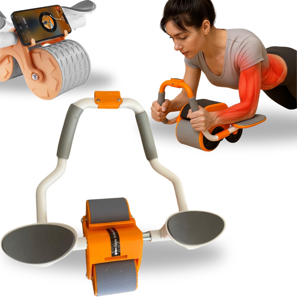 Aparelho Roda Abdominal com Apoio para Cotovelos com Rebote automático, Máquina de Treino