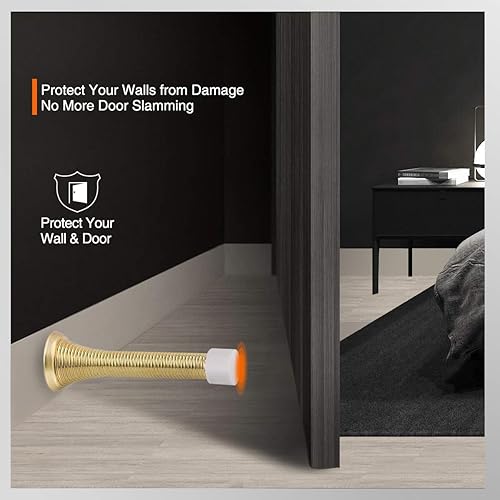 Miniatura 52 de Paquete de 6 topes de resorte para puerta, color blanco, 3-1/4 pulgadas, flexibles con puntas de parachoques de goma blanca