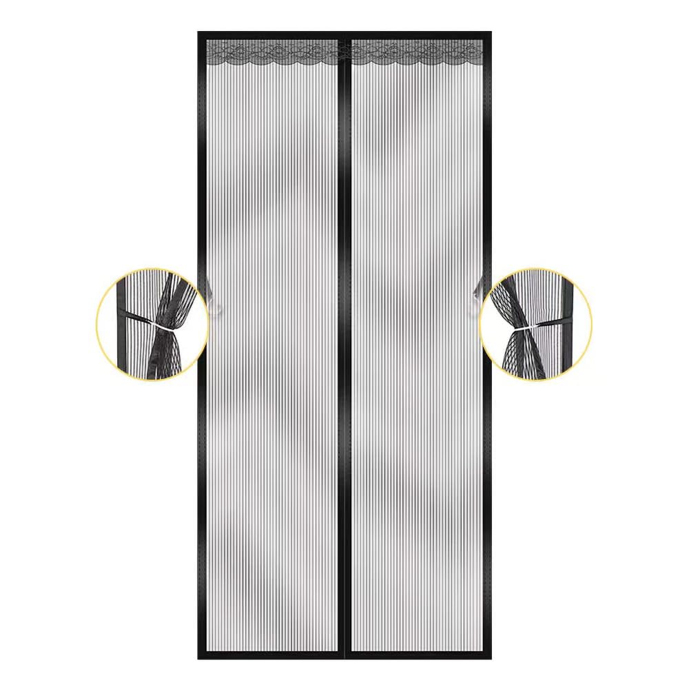 Magnetic Fly Screen Door, Heavy Duty Bug Mesh Curtain with Powerful Magnets and Full Frame Magic Tape, Insect Protection Door No Gap, Keep Bugs Out Lets Fresh Air in (120×220, Black)