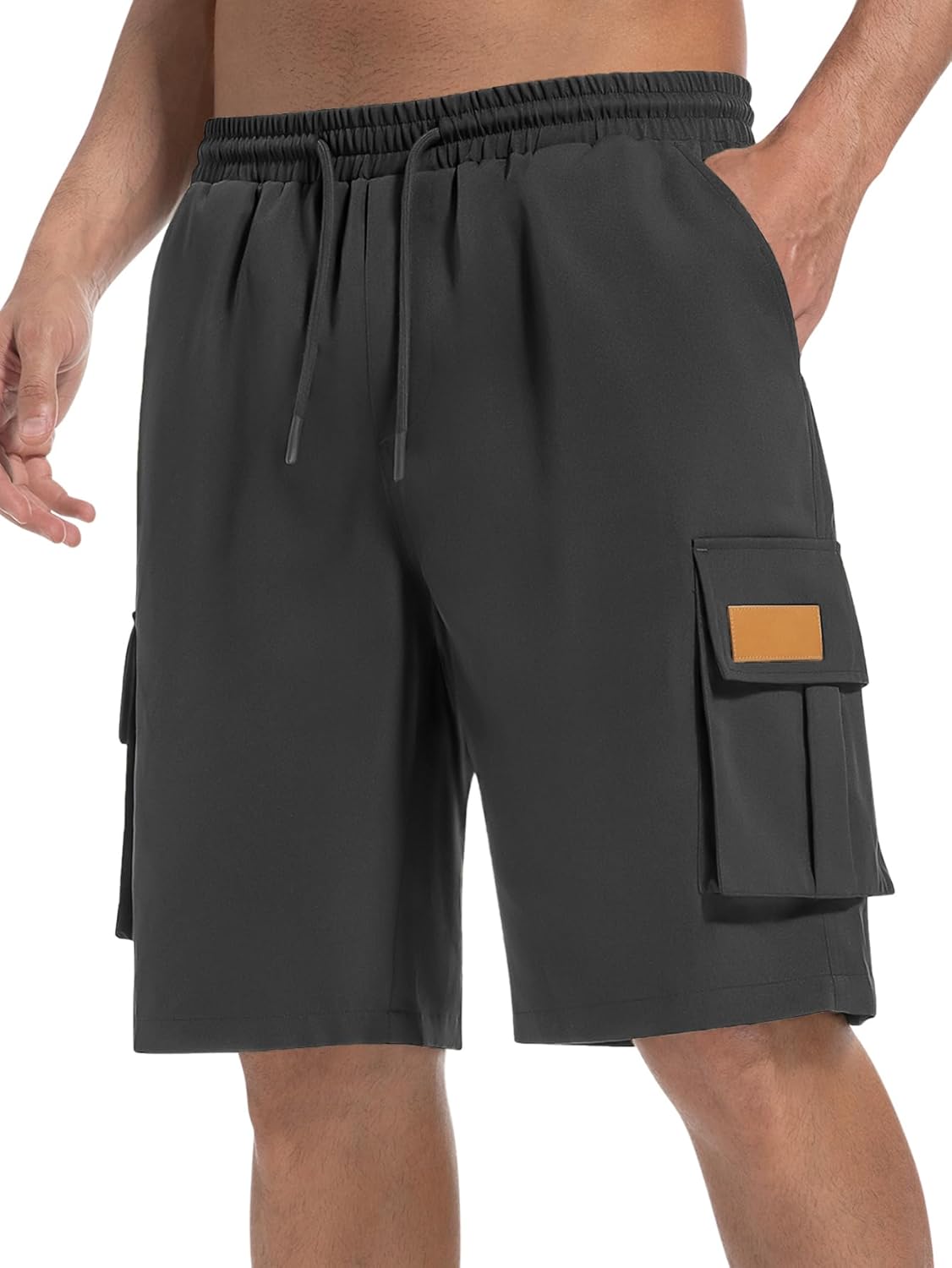 Men's Casual Cargo Shorts Elastic Waist Drawstring Hiking Shorts for Work Athletic ...