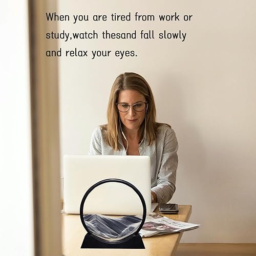 Miniatura 49 de ANBOER - Marco redondo de vidrio con arena movediza diseño 3D de mar profundo, paisaje de arena relajante para escritorio, hogar, oficina, trabajo