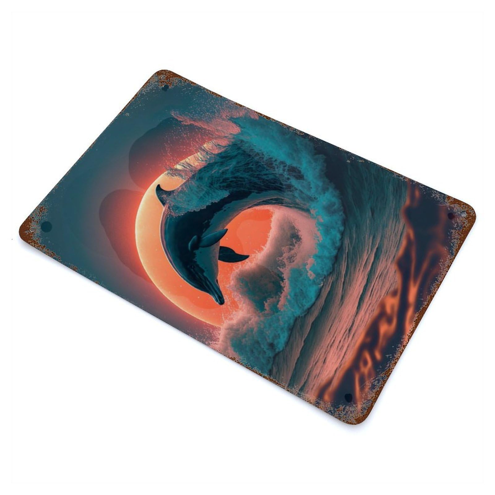 Dolphin Sunset Retro Metal Sign 11.8"x7.9", Vintage Wall Decor for Garage, Pub Or Kitchen