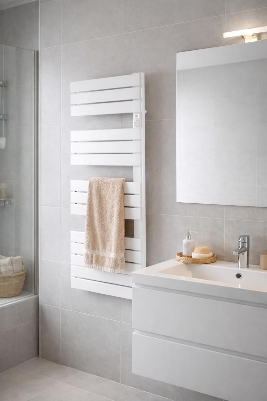 DREXON – Sèche-Serviettes Électrique ASTRA 750W Salle de Bain - Technologie Sans Fluide - Programmable - Thermostat Électronique - Fil Pilote 6 Ordres - Détection Fenêtre - Mode Boost