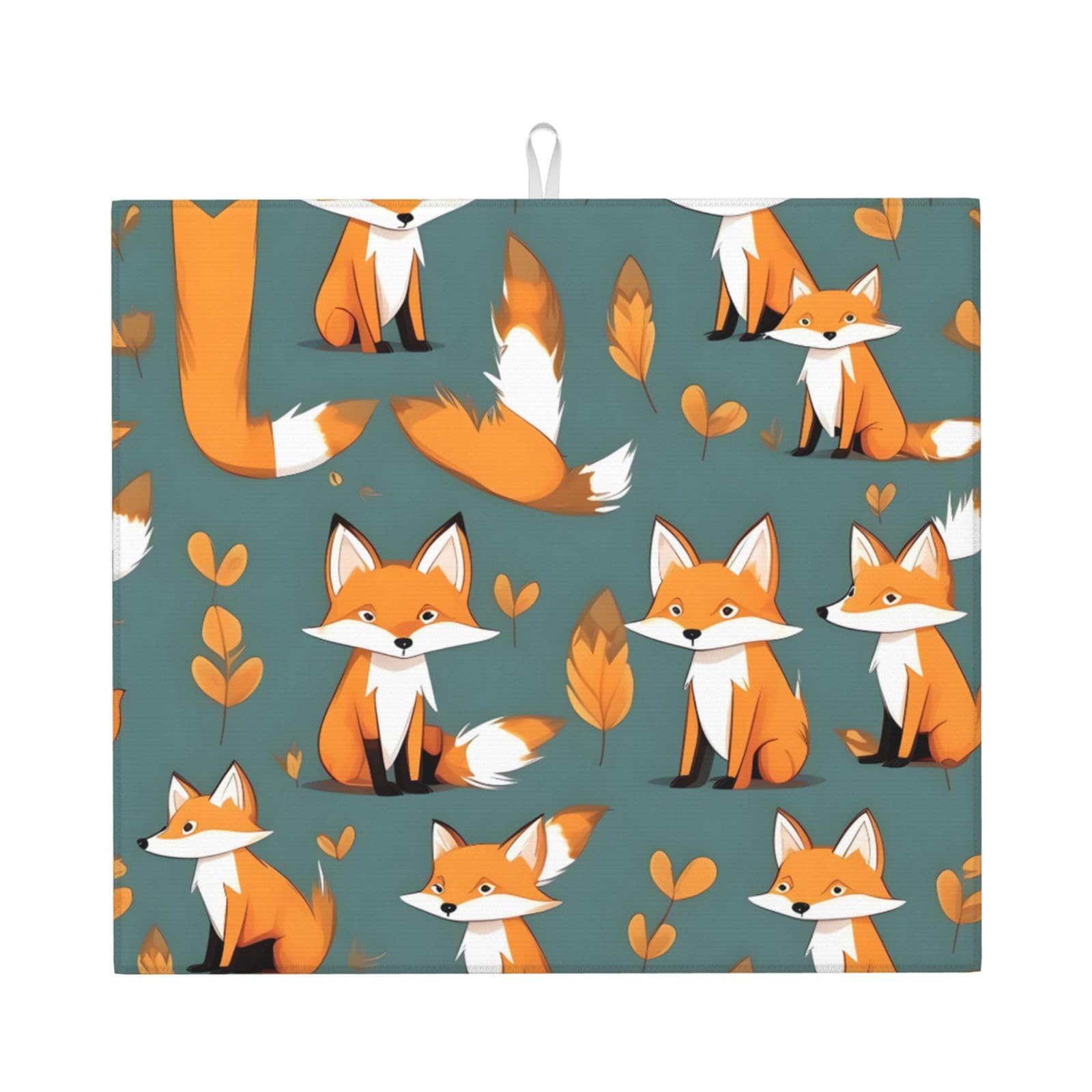 WHJSHOP Yellow fox Prints Kitchen Drying Mat - Absorbent Dish Drying Throw with Vibrant Prints, Quick-Dry Countertop Layer for Dishes & Glassware - Non-Slip