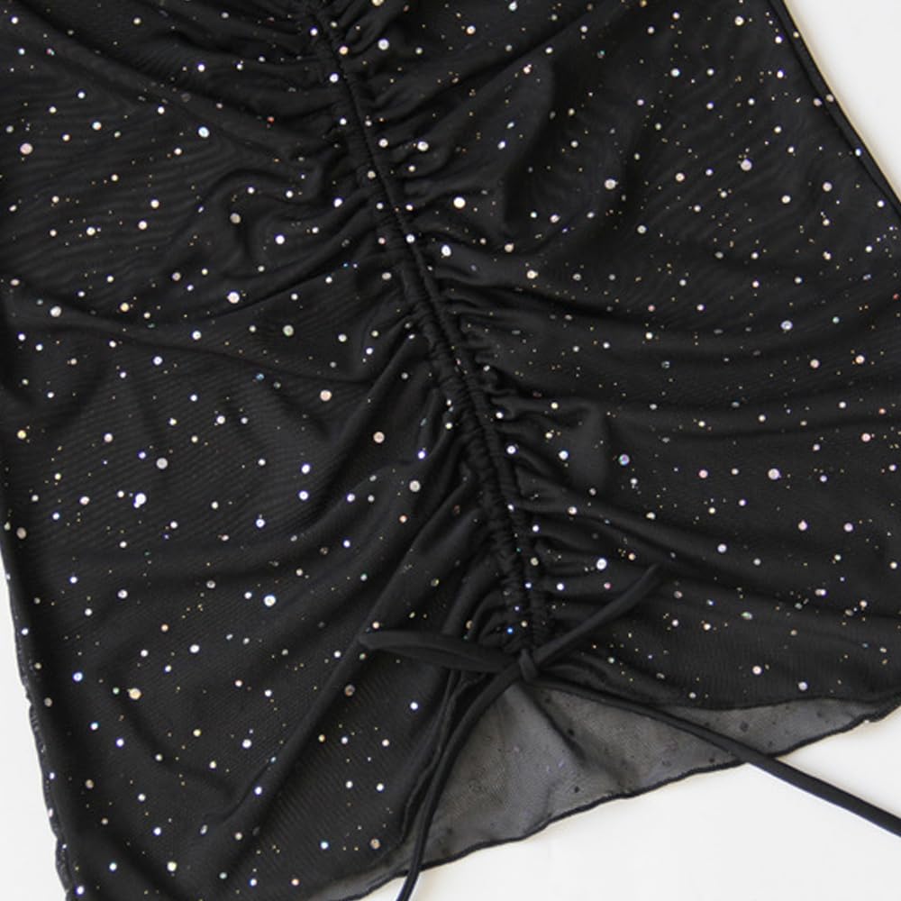 Copricostume Donna Mare Vestito da Spiaggia in Rete Trasparente Sexy Costumi da Bagno Lunghe Bikini Cover Up Nero Abito Mini Elegante Estate Copribikini