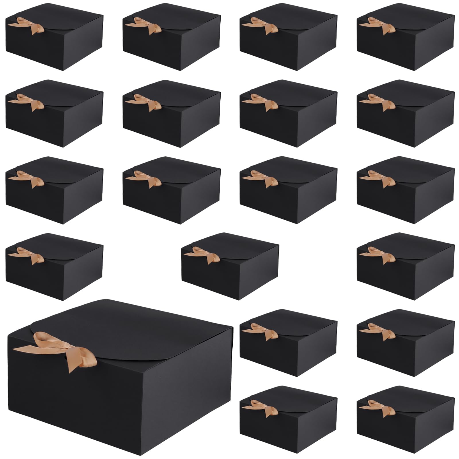 CHIHEUNG 20PCS Black Gift Boxes, 20x20x10 cm Gift Box with Ribbon, Black Paper Gift Boxes for Presents for Bridesmaid Proposal, Wedding Birthday Party