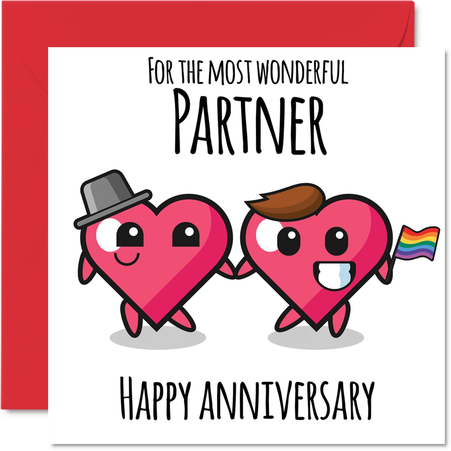 LGBT Anniversary Card - Wonderful Partner - Happy Anniversary Cards for Partner Boyfriend Husband, 145mm Greeting Cards for Anniversaries