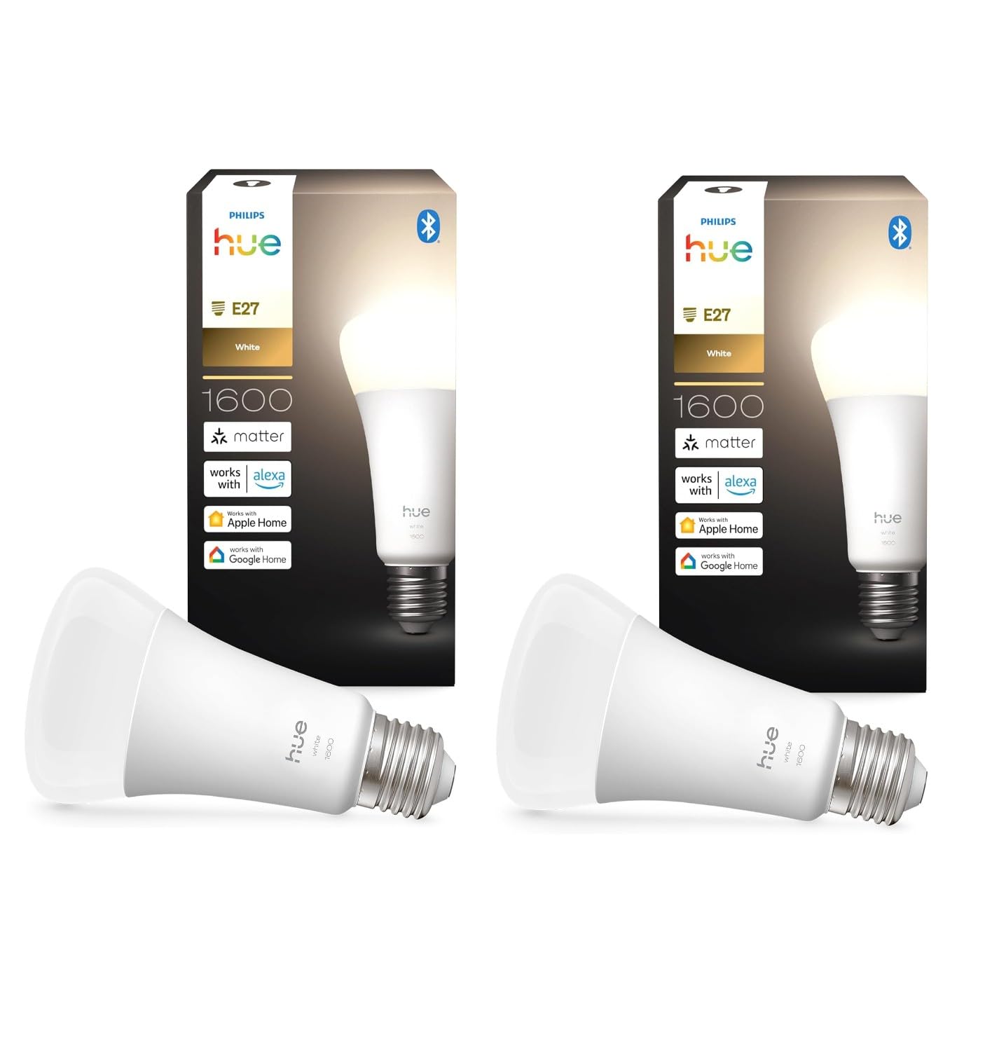 Philips Hue Bundle – 2 x weiße 1600 A67 E27 Smart-Leuchtmittel, extra helle dimmbare LED, intelligente Beleuchtung, App- und Sprachsteuerung, funktioniert mit Alexa, Google Home und Apple HomeKit