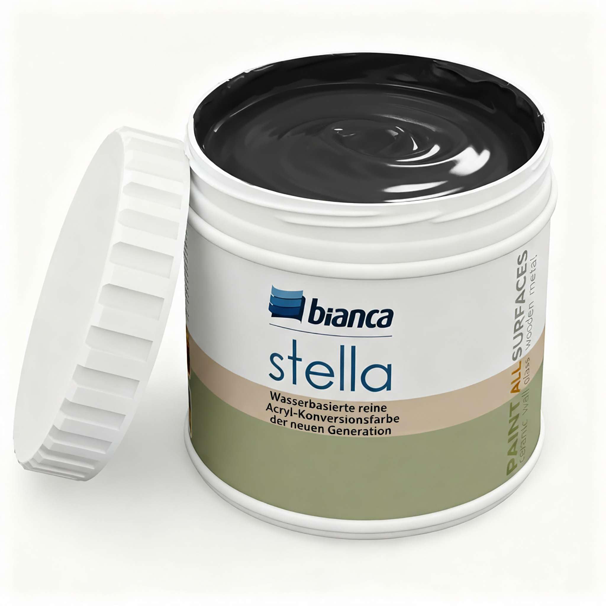 Bianca Stella Vernice per mobili premium senza carteggiatura per cucina e bagno, Nero, Lucido, 500ml, a base acquosa, vernice acrilica per tutte le superfici, legno, piastrelle, metallo