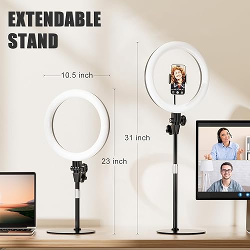 Miniatura 5 de Iluminación de videoconferencia para computadora portátil, anillo de luz para selfie de 10.5 pulgadas con soporte y soporte para teléfono para