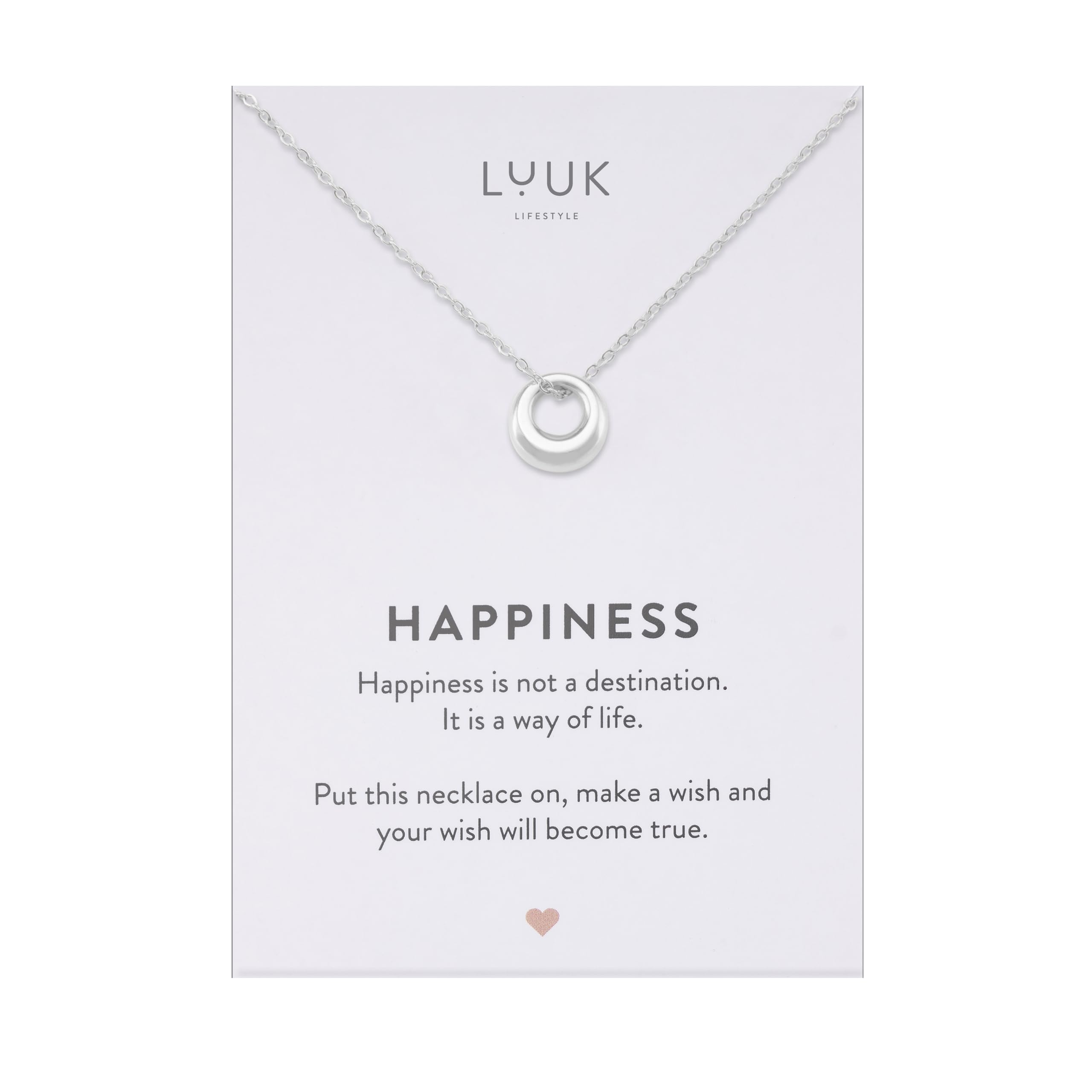 LUUK LIFESTYLE Collana con ciondolo diverso e acciaio inossidabile (50 cm), con carta HAPPINESS, idea regali donna, lei, compleanno, portafortuna, gioielli elegante, Argento, Or, Or rosa