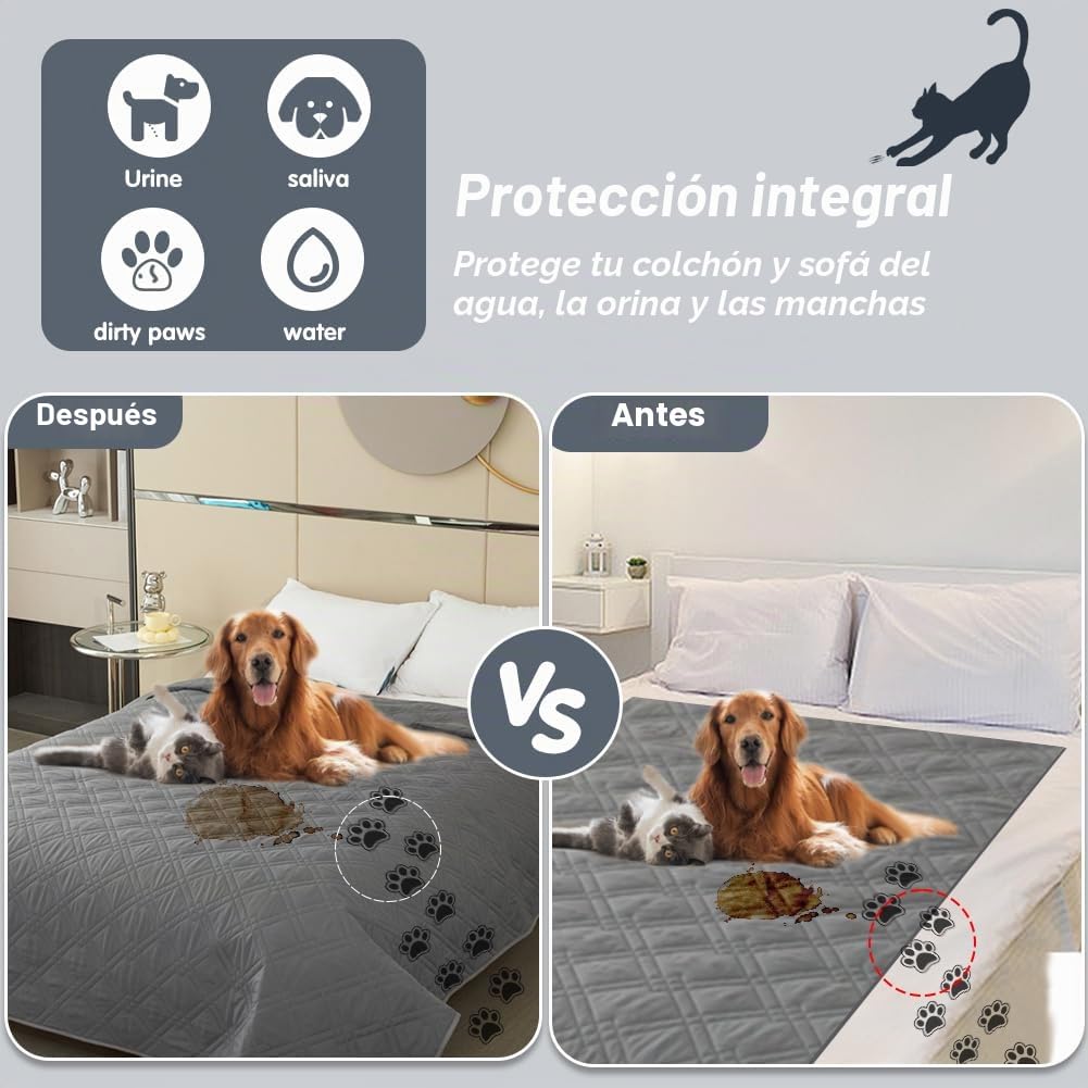 DUJUIKE Funda para sofá 100% Impermeable para Perros, Funda para Cama de Perro, Protector de Muebles de café para niños, Perro, Gato (Gris, 76-180cm(1 Pack))