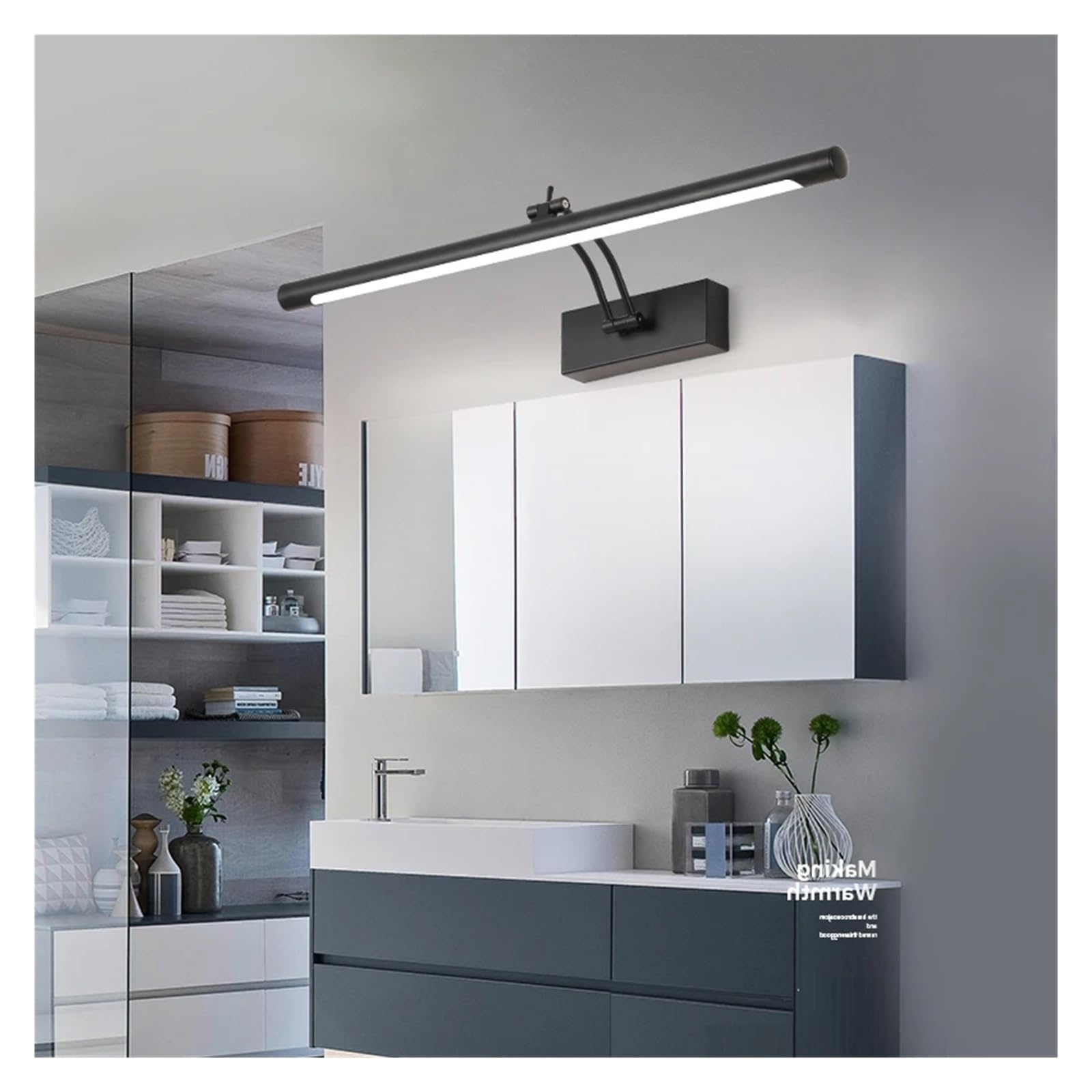 Nowoczesna lampa ścienna LED Vanity 40/55 cm Lustro łazienkowe Czarny kinkiet Kosmetyczka Sypialnia Warerproof Wewnętrzna oprawa ścienna(Nature,BLACK_12W55CM)