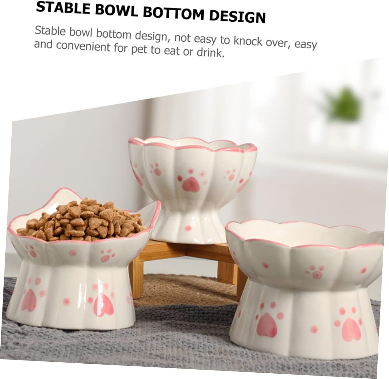 2pcs Ceramic Neck Bowl Elevated Cat Food Feeder Pet Supplies for Indoor Cats