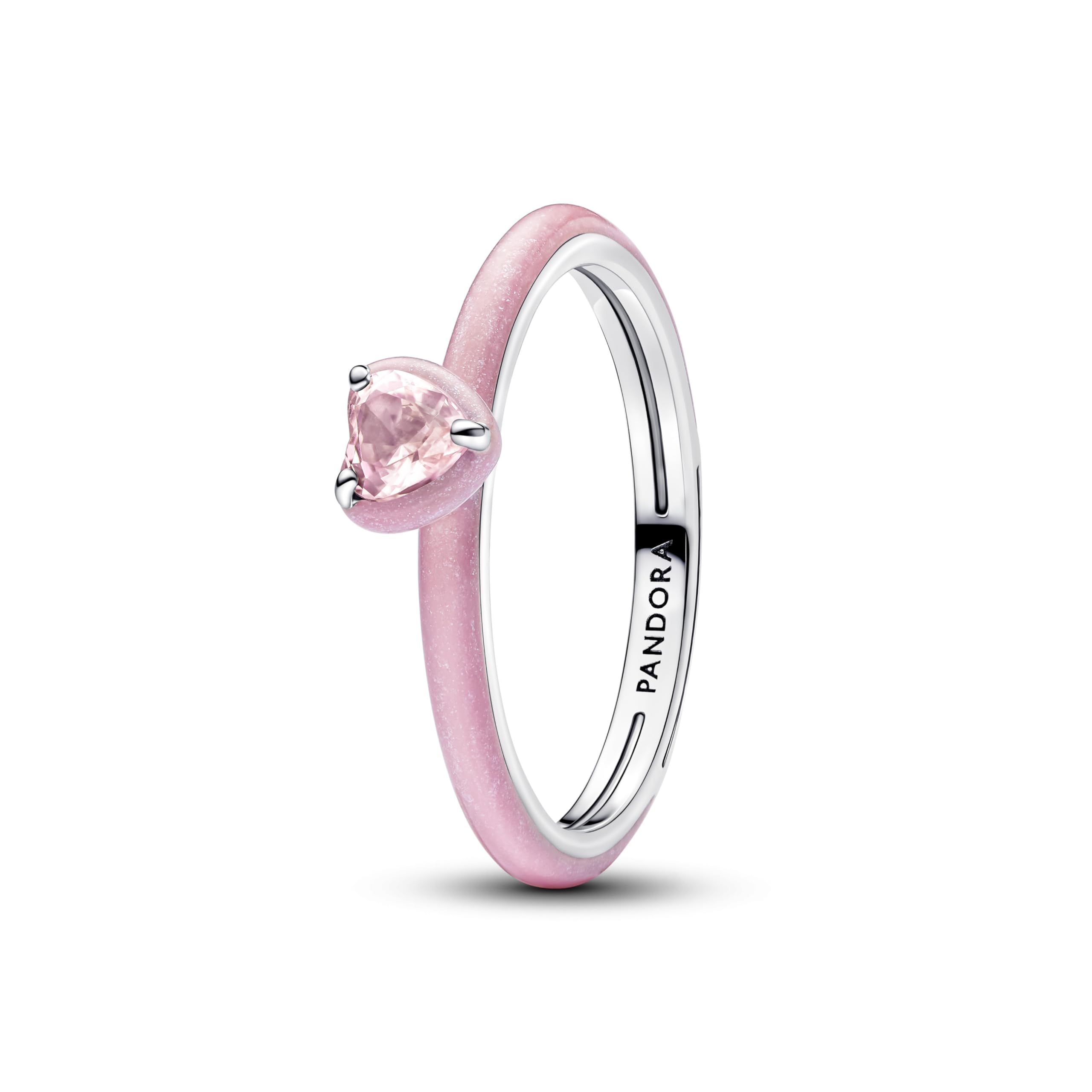 PANDORA Anillo de plata para mujer con forma de corazón chakra rosa 193088C02, 56/​17,​8, Plata de ley, Esmaltado.