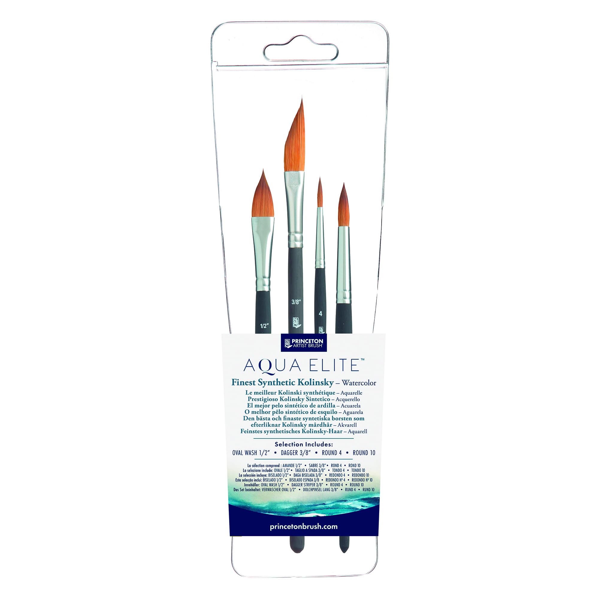 Princeton Pinselset Aqua Elite Serie 4850, synthesisches Kolinsky-Haar für Aquarell, Set mit 4 kurzstieligen Pinseln