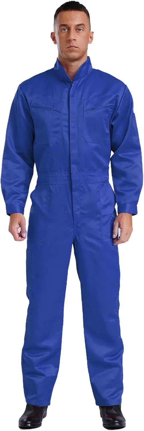 Agoky Men's Long Sleeve Work Coveralls Jumpsuits Cotton Mechanic Uniform Wear-Resistant Coverall