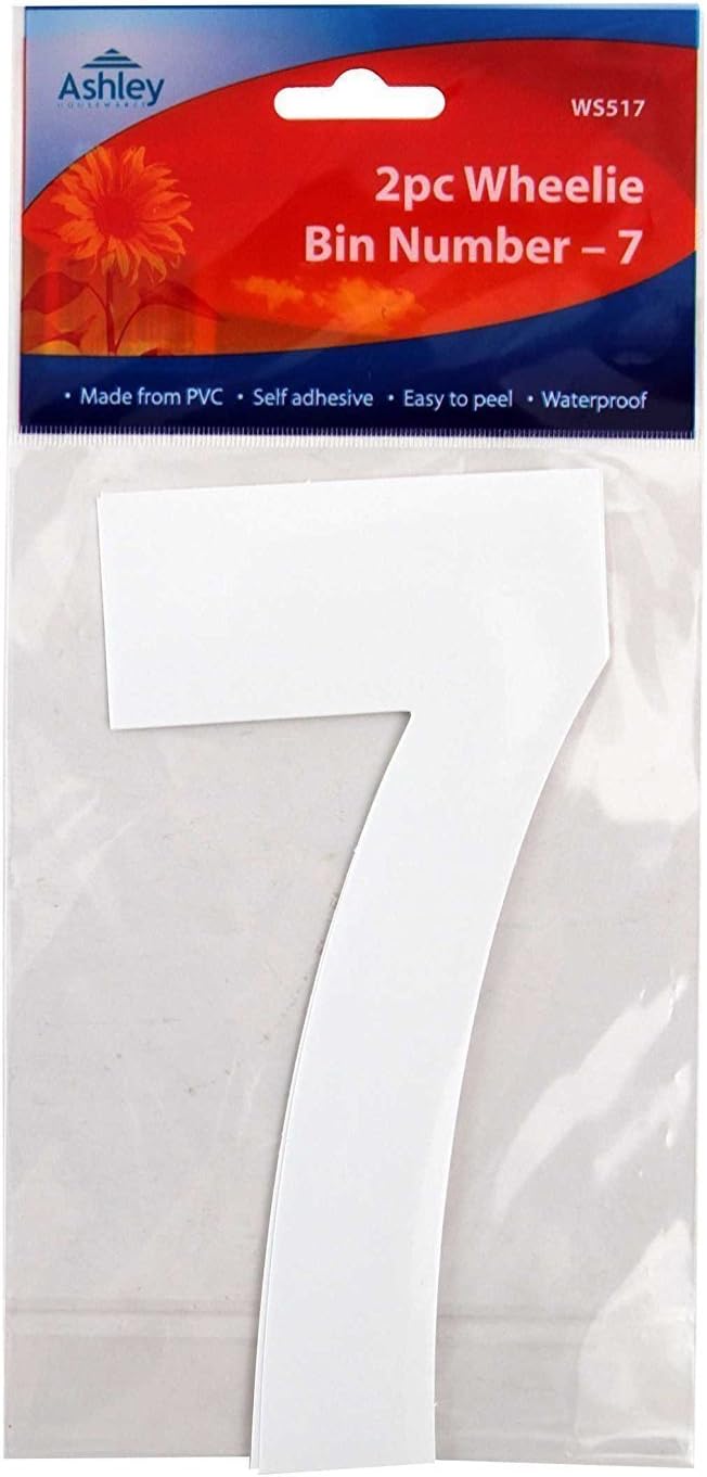 Ashley Homewares 2XWhite Self Adhesive Wheelie Bin Numbers 17cm 2/Pk