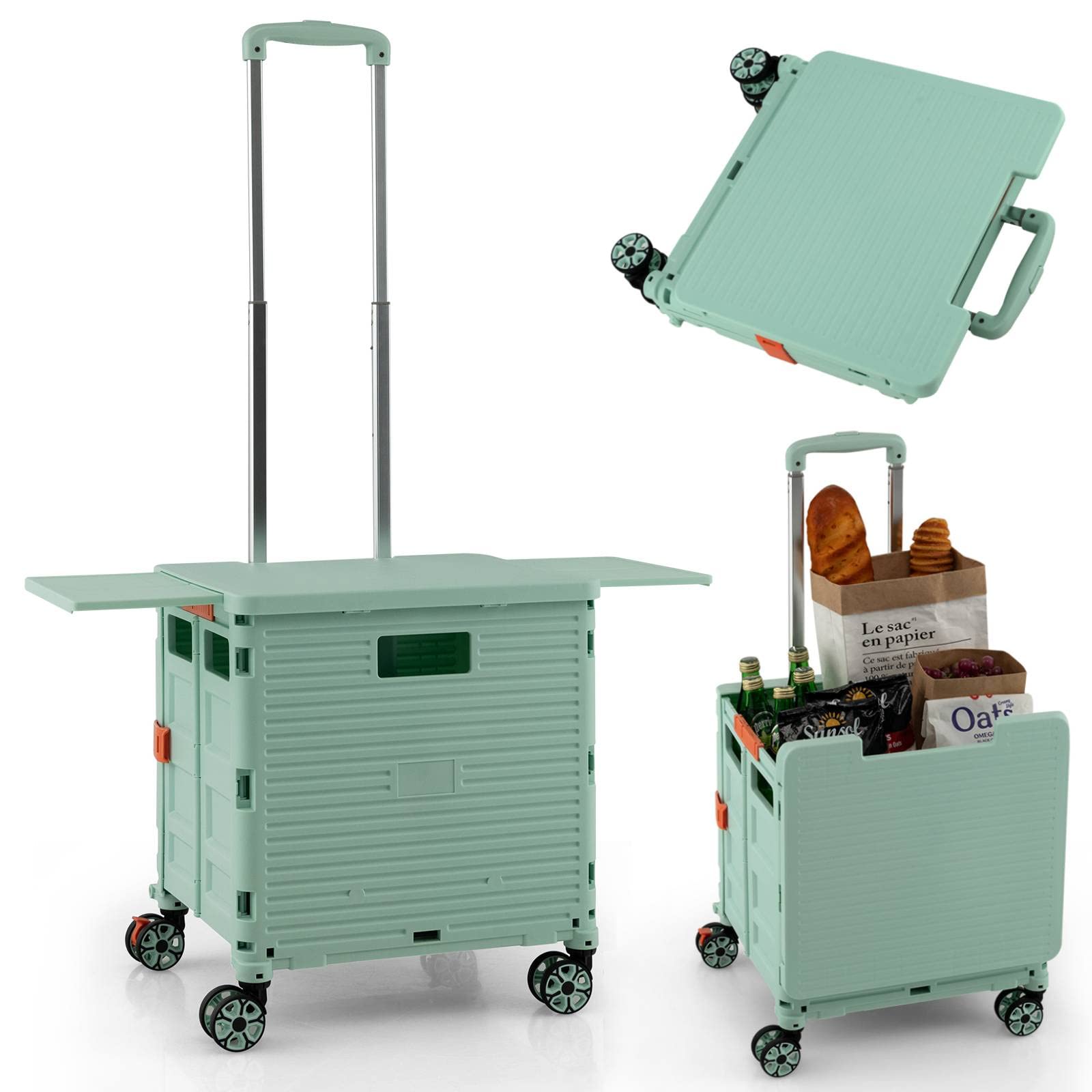 Buy COSTWAY Foldable Shopping Trolley, Collapsible Boot Cart with