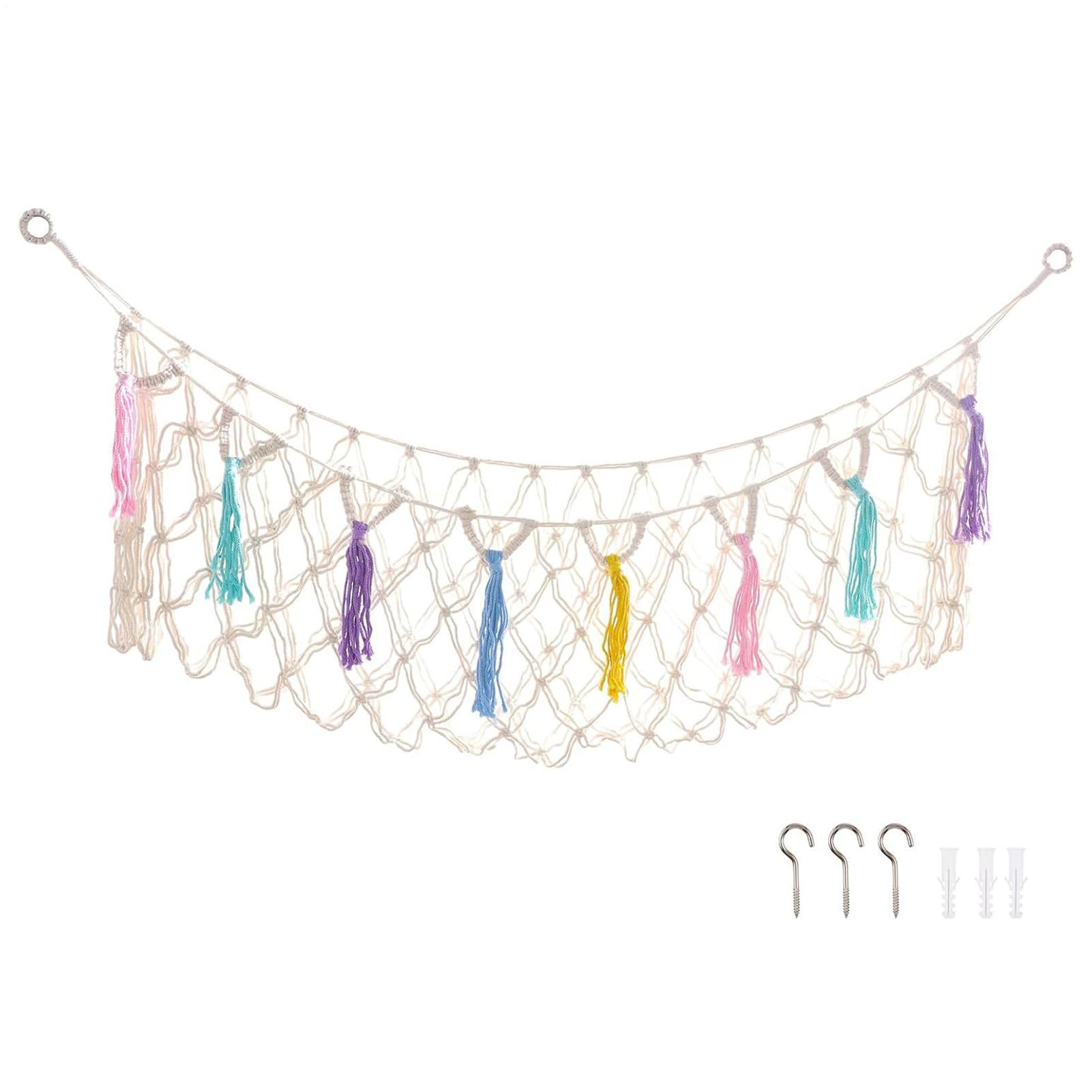 Toy Hammock for Stuffed Animals, Easy Wall Mount Installation, 150x40cm, Macrame Ted-dy Hammock, Soft Toy Storage, Stylish Decor, Ideal for Bedroom & Home Decor