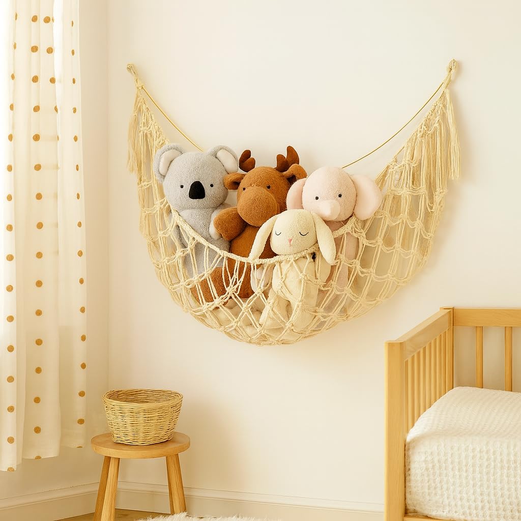 ecofynd Stuffed Soft Toy Organizer, Animal Toy Hammock, Hanging Cotton Storage, Boho Large Corner Plush Toys, Net Holder, Nursery Kids, Play Room, Bedroom, Kid Room (BH013)