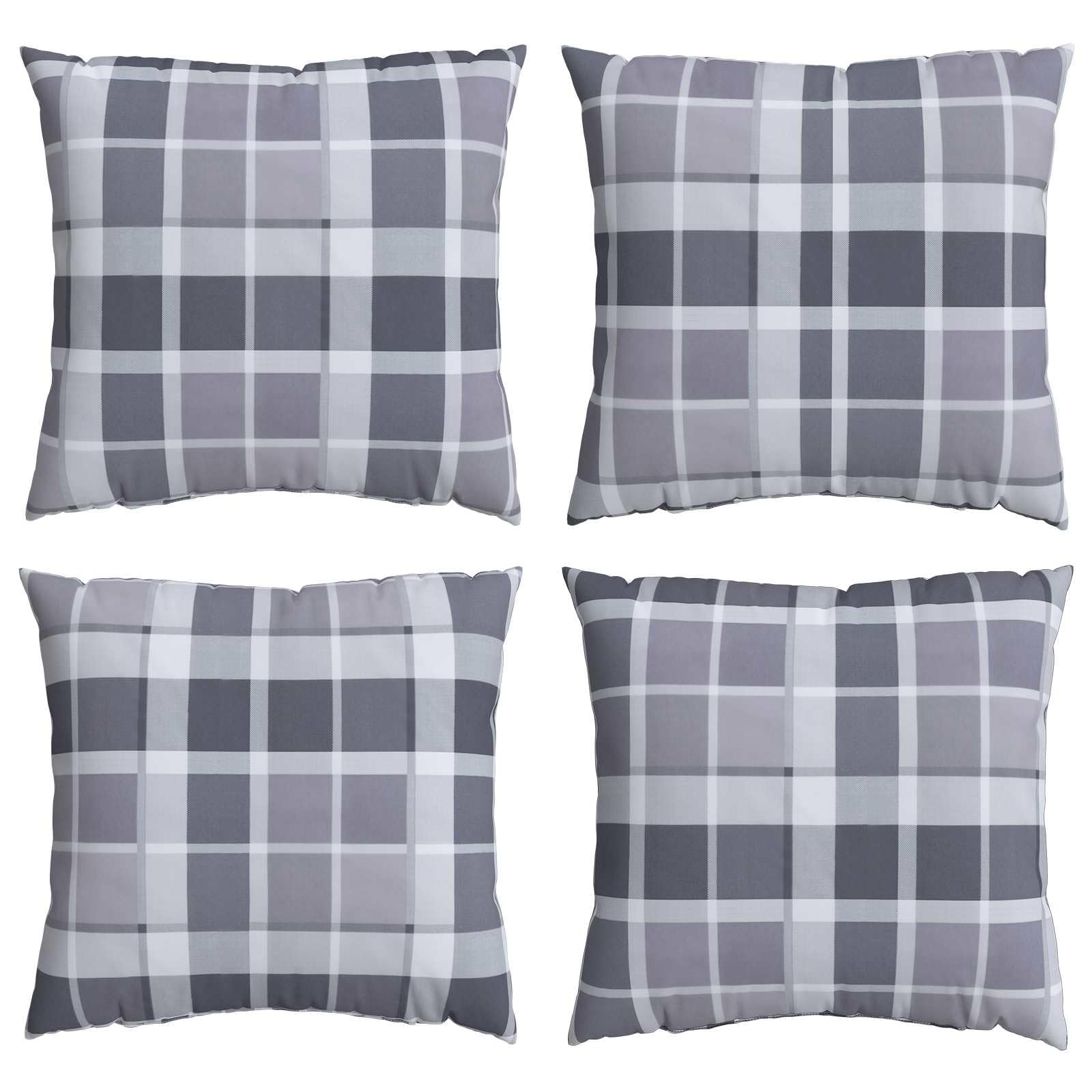 4er Set Outdoor Kissen 60x60 cm Grau Kariert - Sitzkissen für Gartenstühle, Terrasse und Balkon - Strapazierfähige Loungekissen mit Faserfüllung und abnehmbarem Bezug