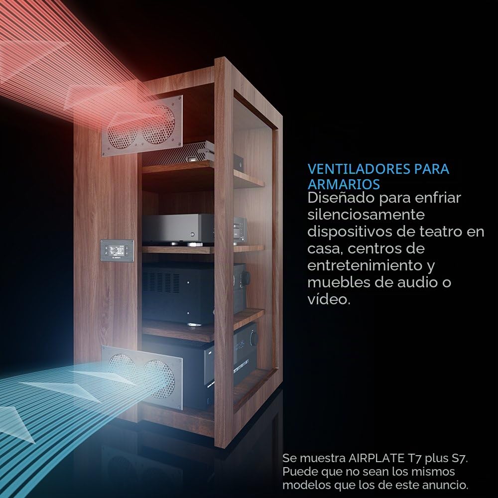 AC Infinity AIRPLATE T3, 16cm sistema de ventilador doble de refrigeración silenciosa de con control de termostato, para gabinetes AV de cine en casa
