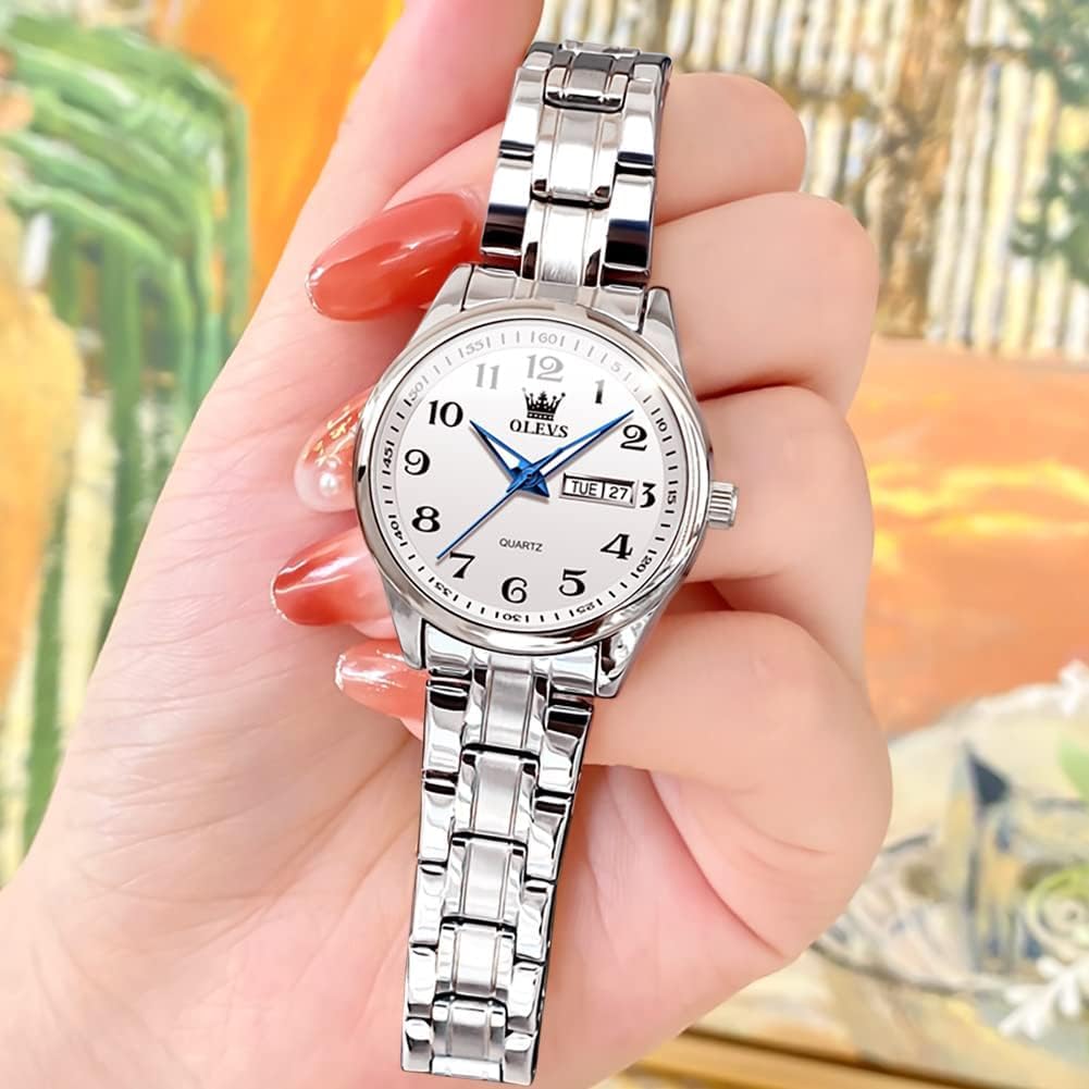 OLEVS Women Watches Gold Silver Stainless Steel Waterproof Analog Large Easy Reader Day Date Ladies Wrist Watches