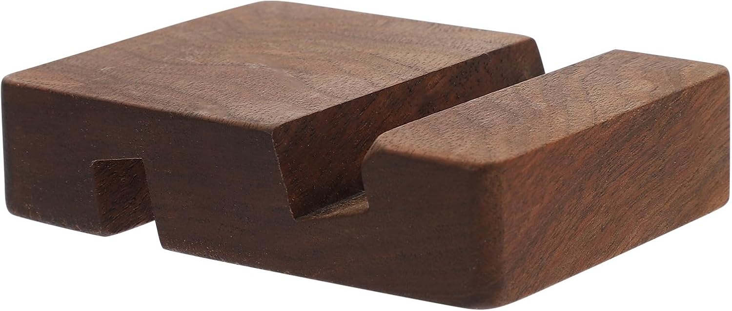 Creative Desktop Phone Stand with Dual Slots Walnut Black Phone Holder Rack 8x6x2cm for Home and Office Use
