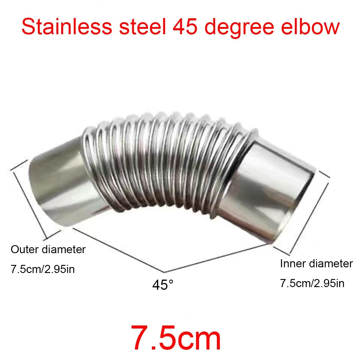Kolanko kominowe ze stali nierdzewnej 2-pak Kolanko rury spalinowej pieca 45 stopni, 50-120 mm, wylot bojlera ze stali nierdzewnej(75mm)