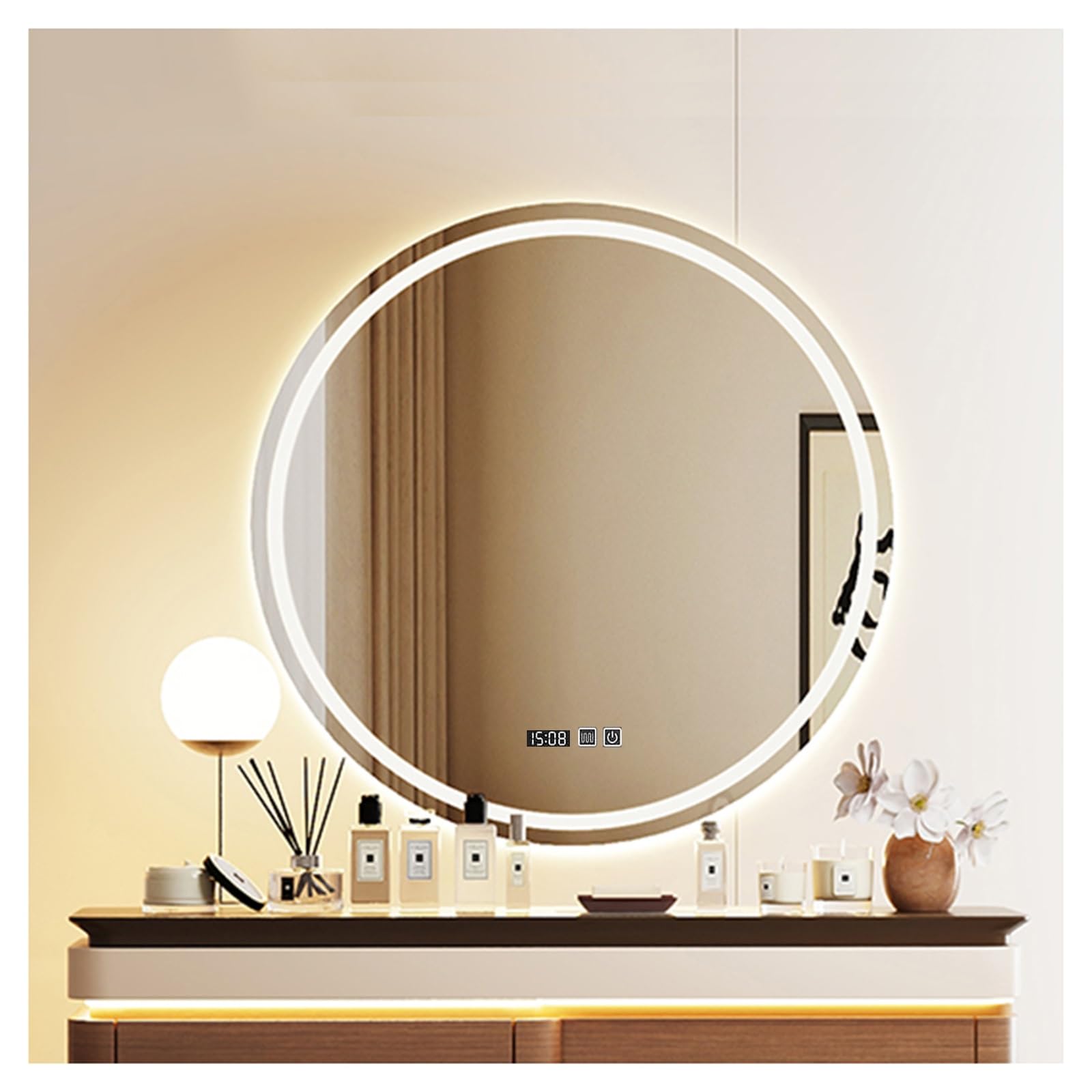 Miroir salle de bain rond LED rétroéclairé antibuée de grand diamètre