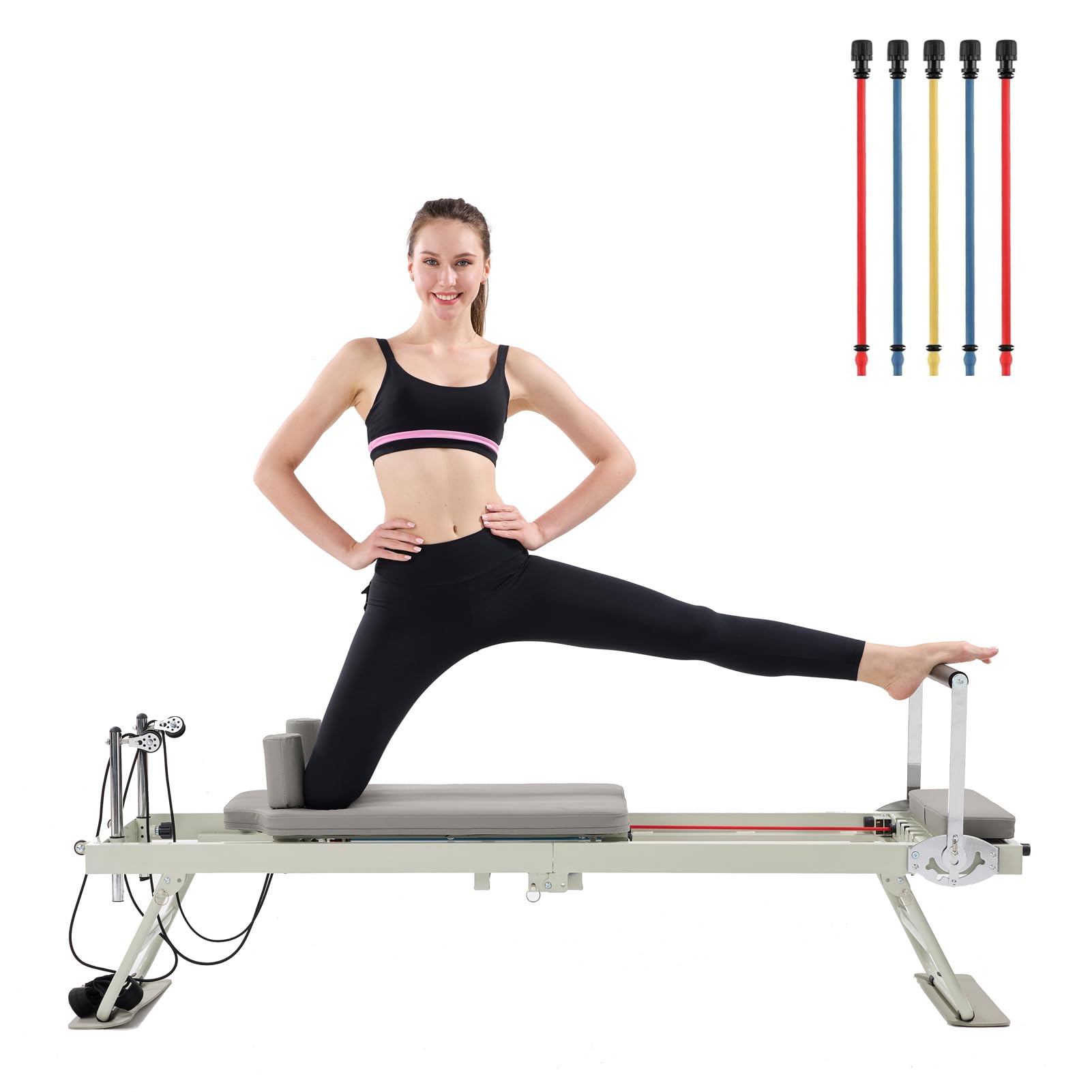 Pilates Reformer, Foldable Pilates Reformer Home Gym Equipment,Core Pilates Bed for Home Workouts ,with Dual Resistance- Springs and Cords, Jump Board Christmas Birthday Valentines Day Gift