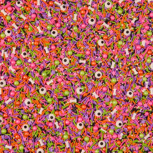 Image of Fancy Sprinkles Drop Dead Gorgeous Sprinkles | Candy Eyeballs & Bone Shaped Candy | Neon Halloween Jimmies & Nonpareils | Halloween Cake, Cupcake & Cookie Decorating | 1 Pack (0.5c)