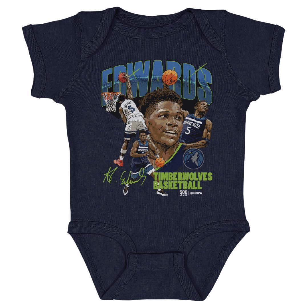 500 LEVEL Anthony Edwards Minnesota Timberwolves One-Piece Infant Bodysuit - Anthony Edwards Minnesota Timberwolves Collage WHT (Navy, 12M)