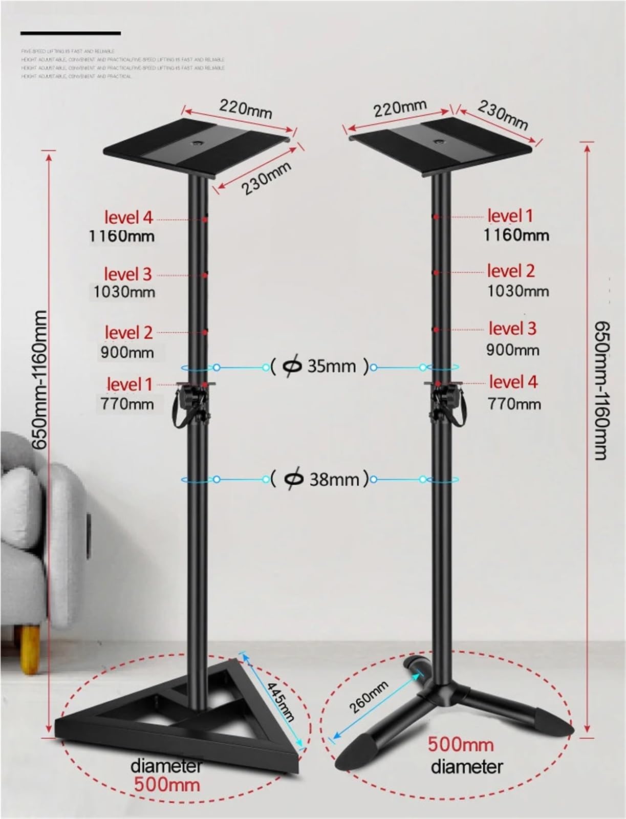Supporto per diffusore da pavimento 1 altoparlante da pavimento con audio surround universale regolabile 116 cm(Type 1)